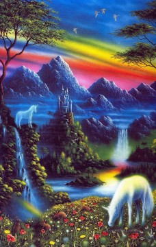 horse hare unicorn valley Fantasy Oil Paintings